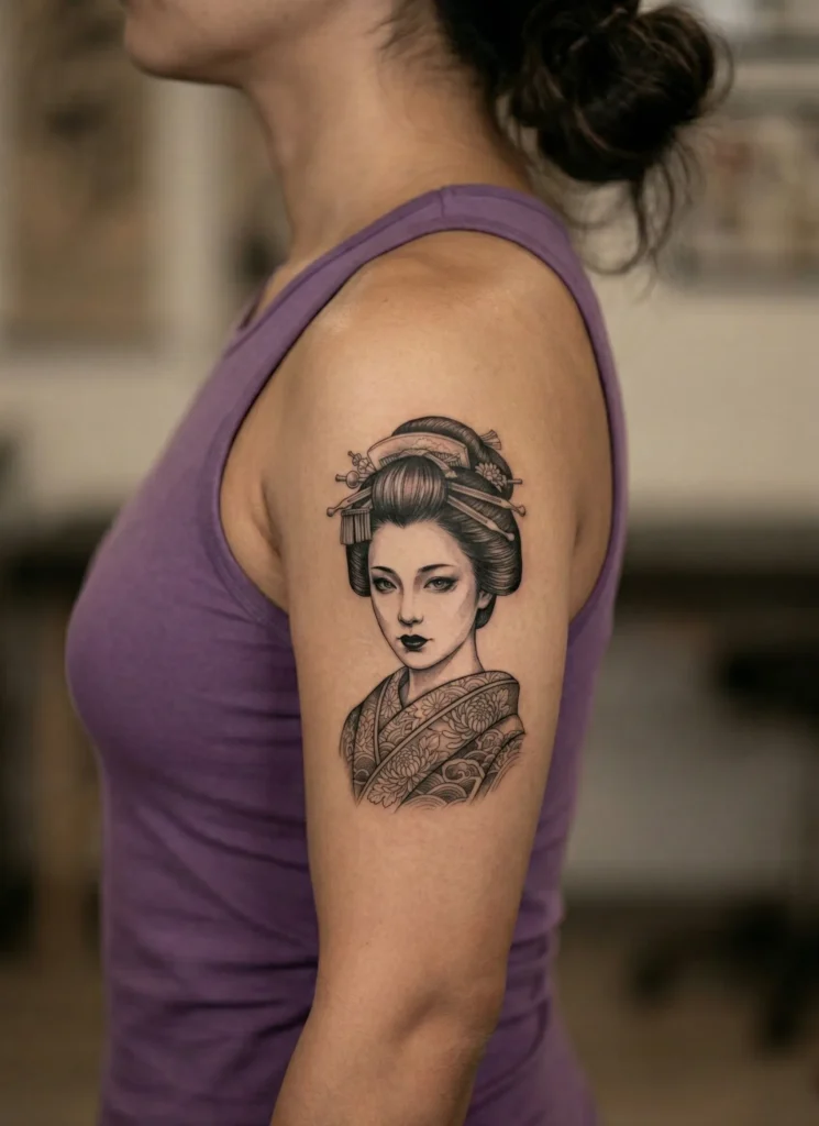 Black and Grey Geisha Portrait