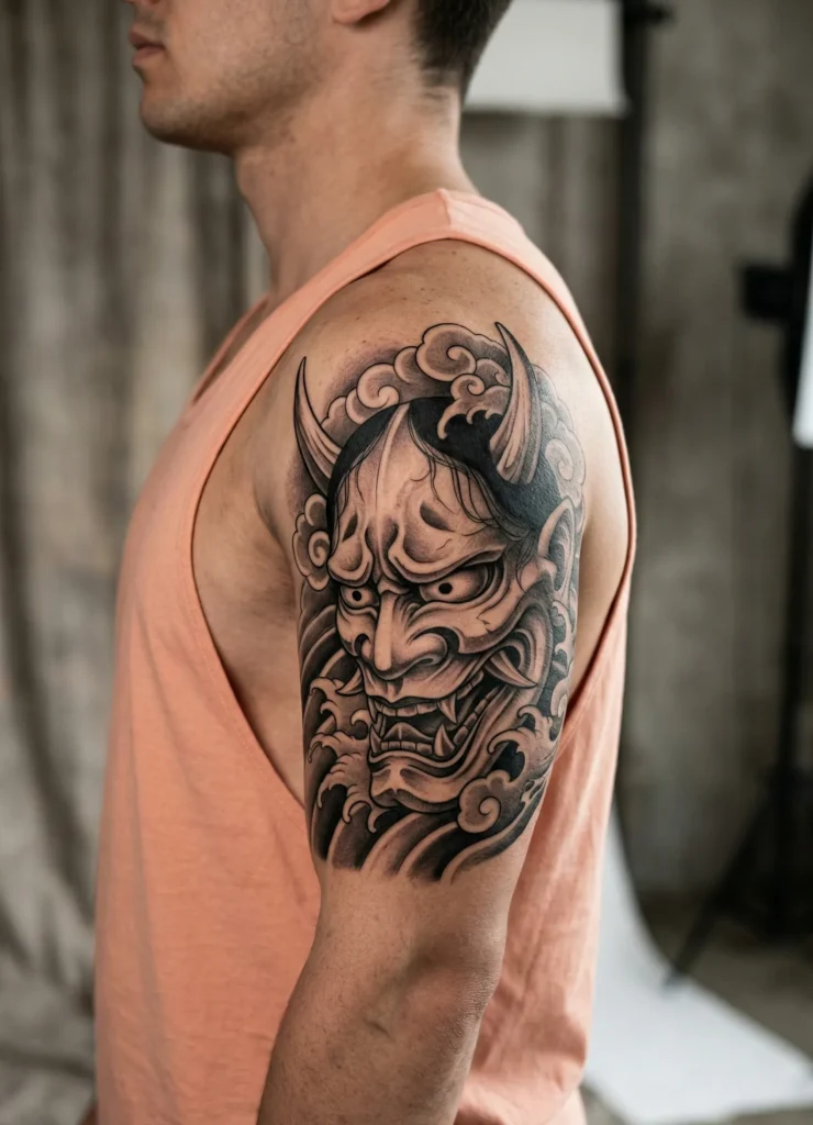 Black and Grey Oni Mask