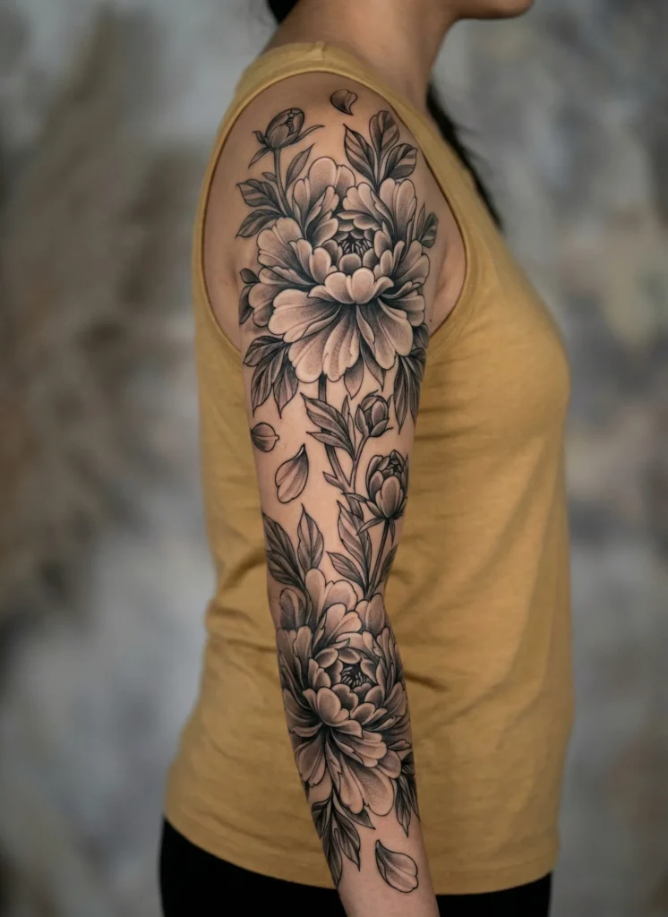 Black and Grey Peony (Botan) Sleeve