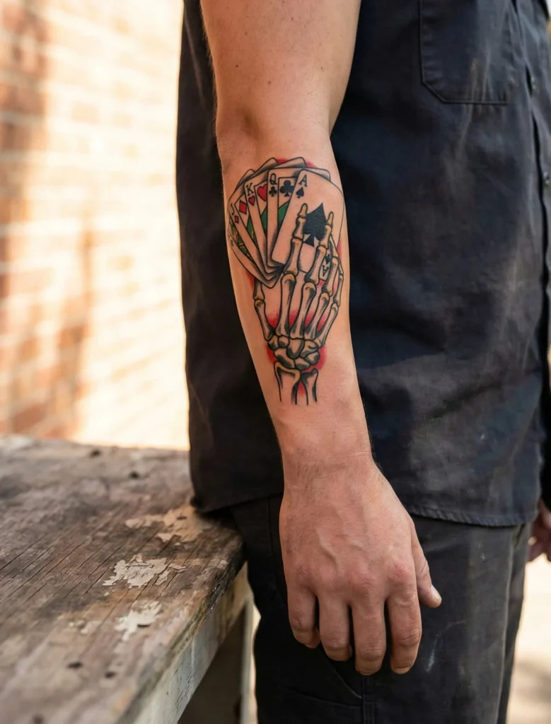 Card and Skull Hand Tattoo