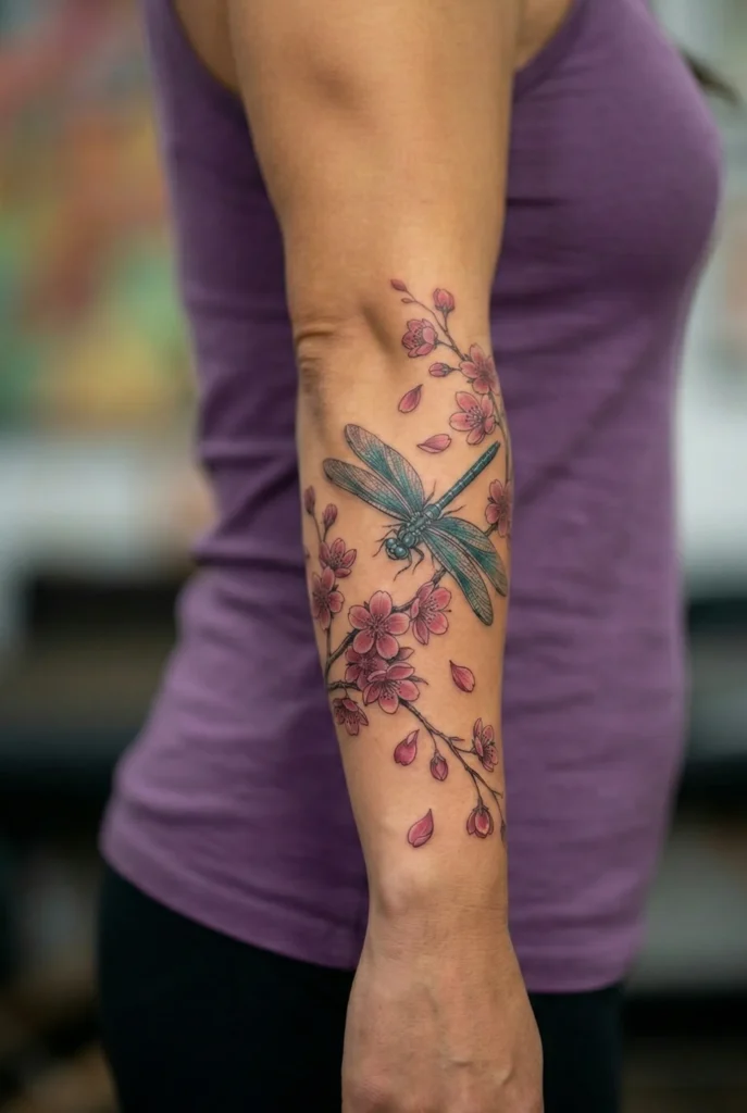 Cherry Blossom and Dragonfly Design