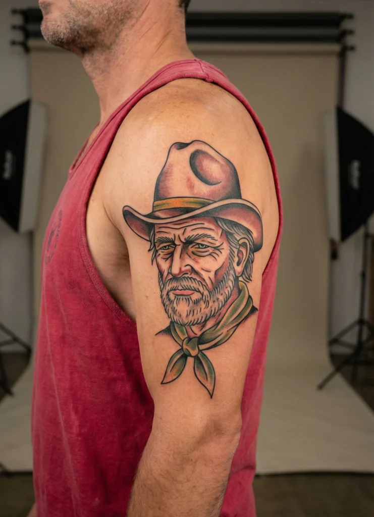 Classic Cowboy Portrait Tattoo