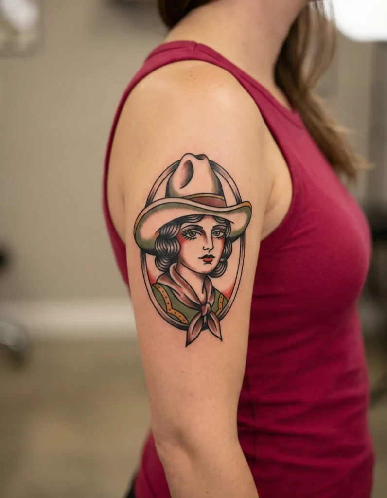Classic Cowgirl Portrait Tattoo