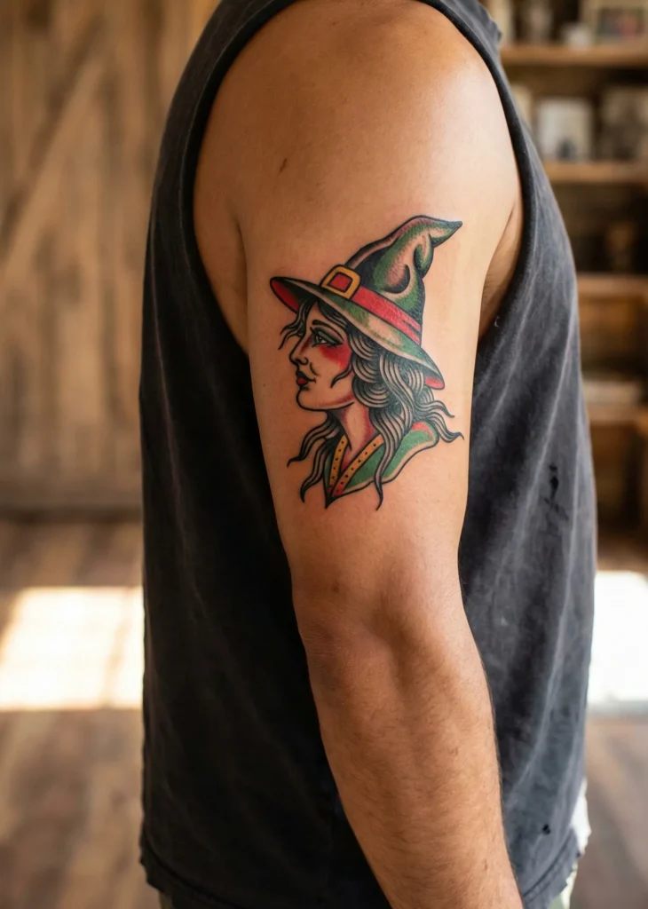 Classic Witch Portrait Tattoo