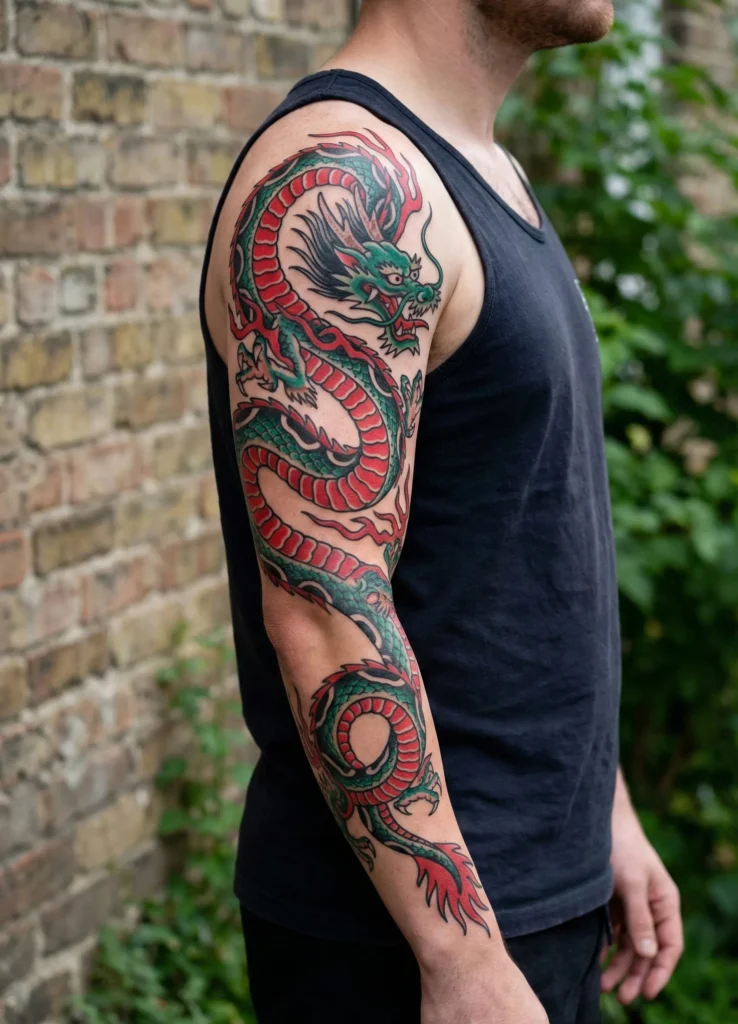 Coiling Dragon Sleeve Tattoo