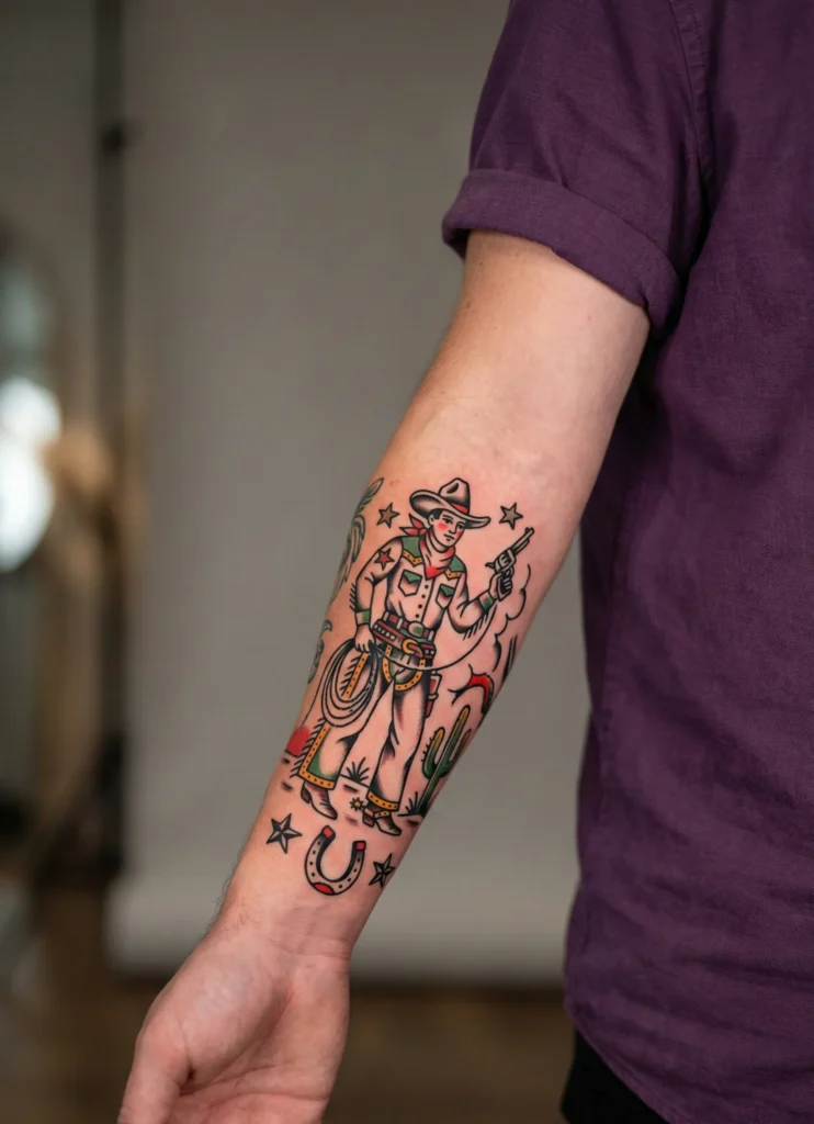 Cowboy Forearm Tattoo