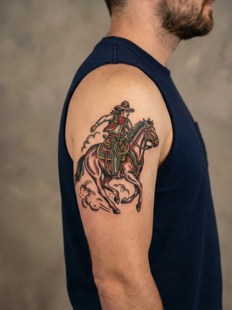 Cowboy and Galloping Horse Tattoo
