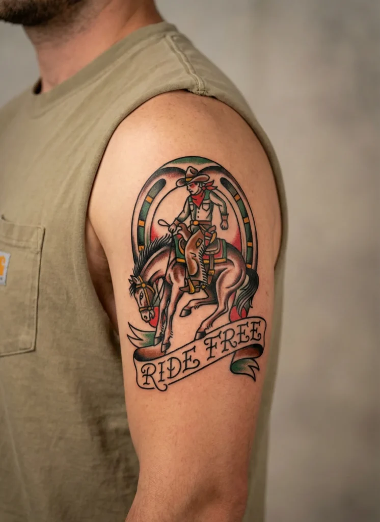 Cowboy and Western Banner Tattoo