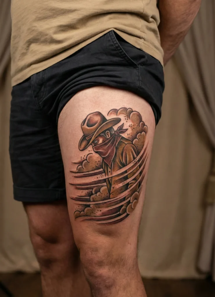 Cowboy in Dust Storm Scene