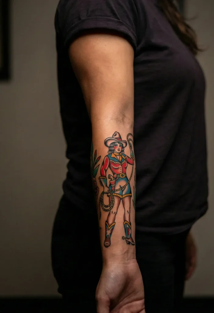 Cowgirl Forearm Tattoo