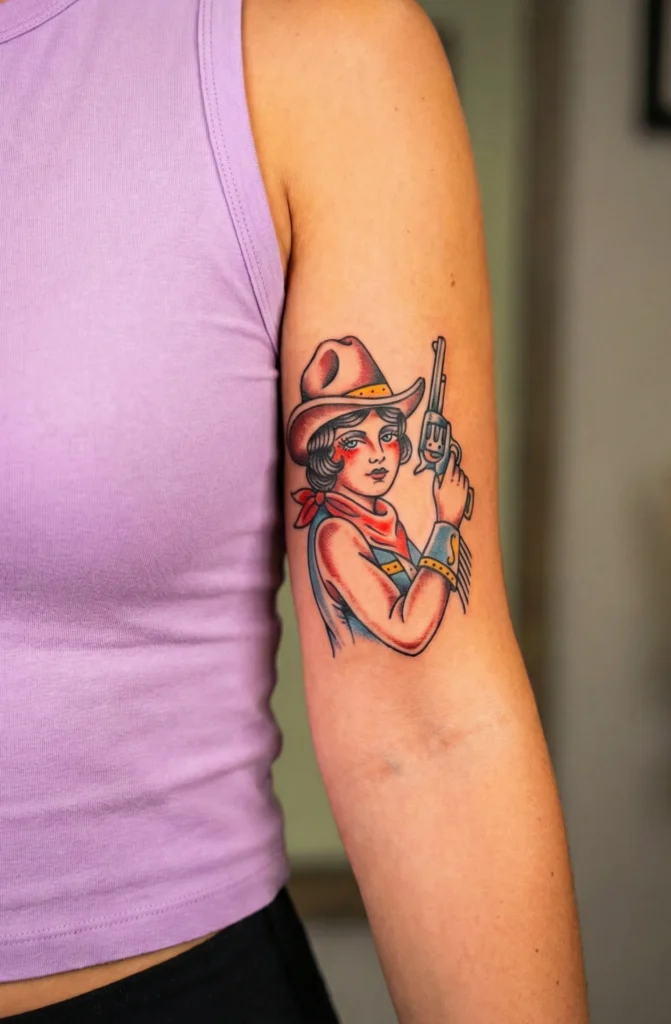 owgirl with Revolver Tattoo