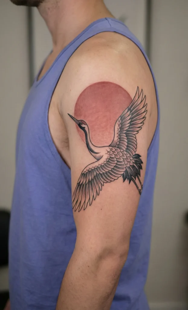 Crane and Sun Tattoo