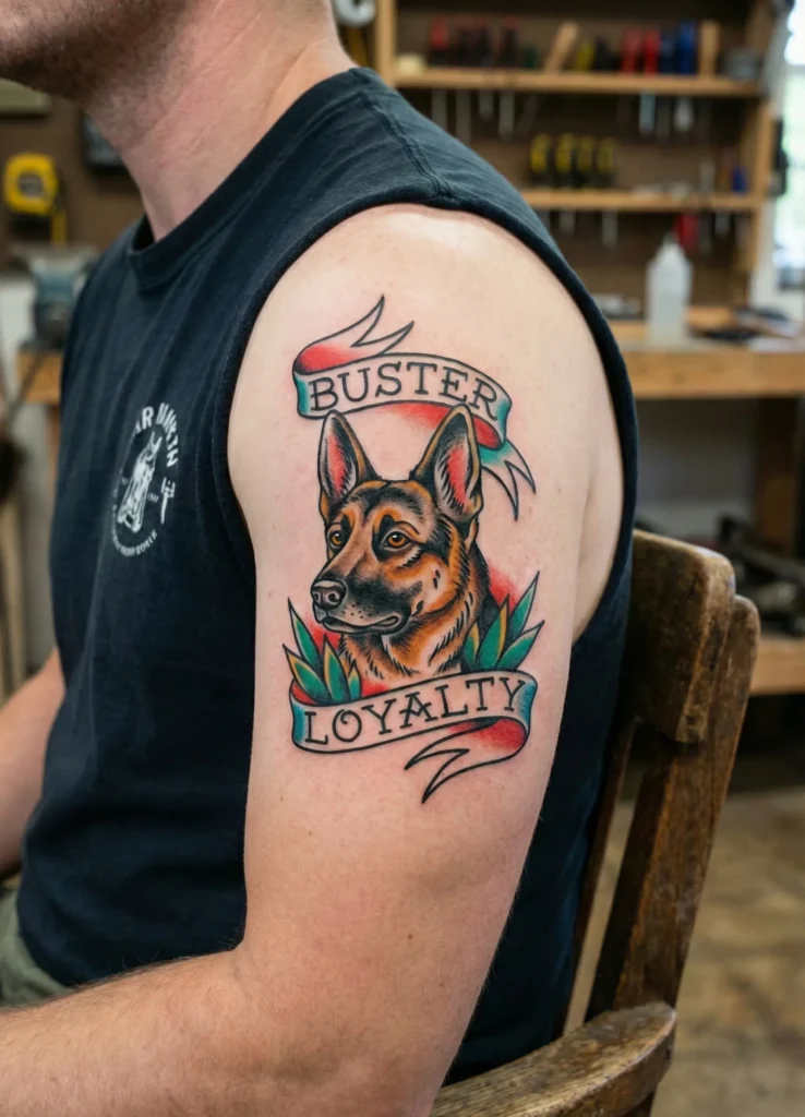 Dog with Banner Tattoo