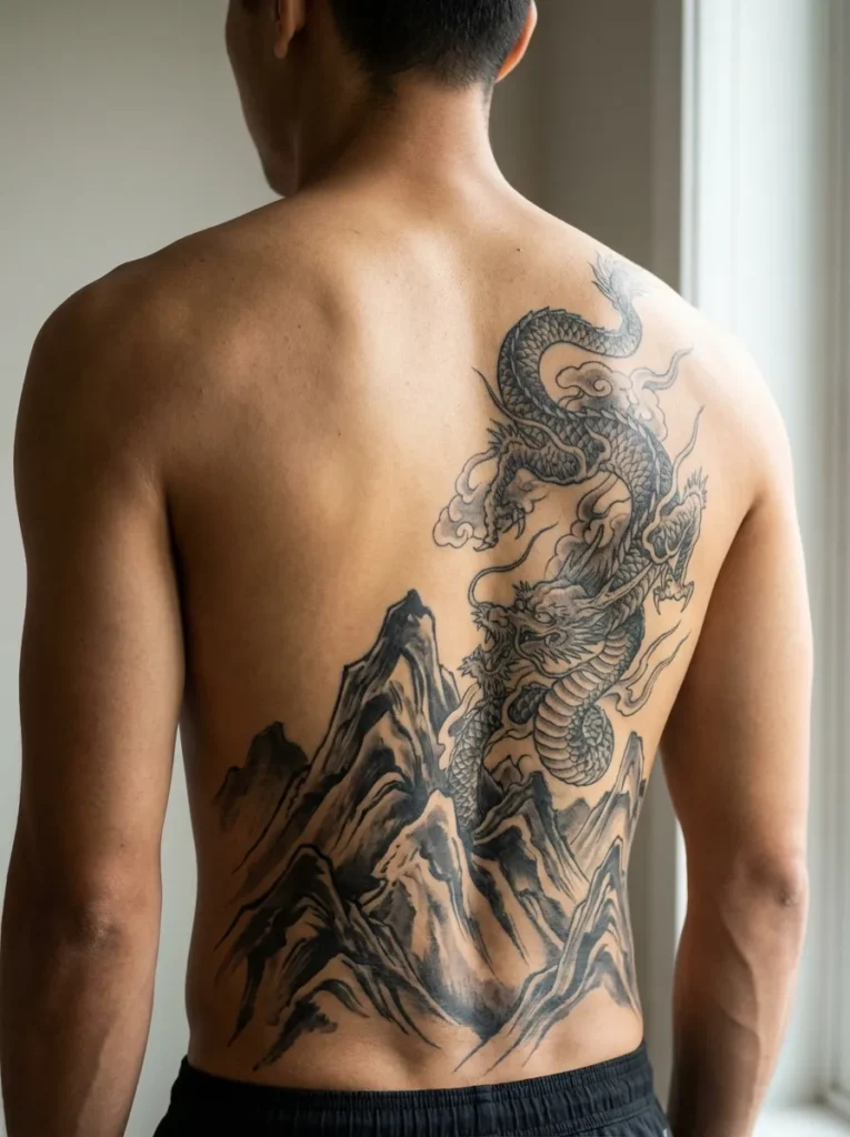 Dragon Rising from Mountain Peaks