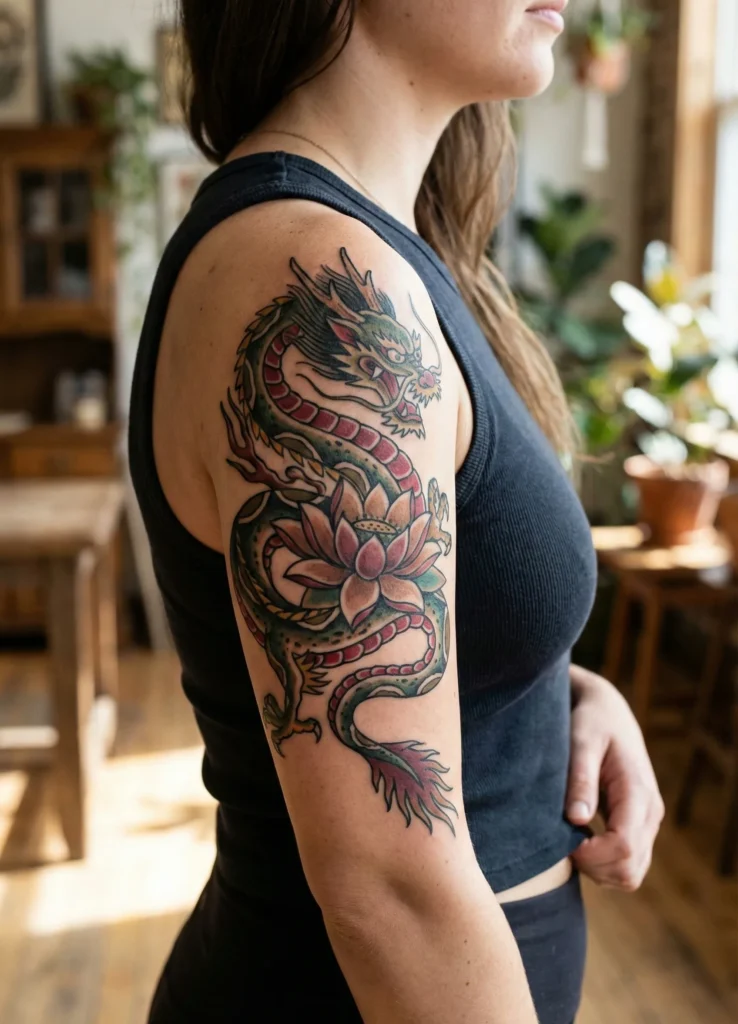 Dragon and Lotus Tattoo