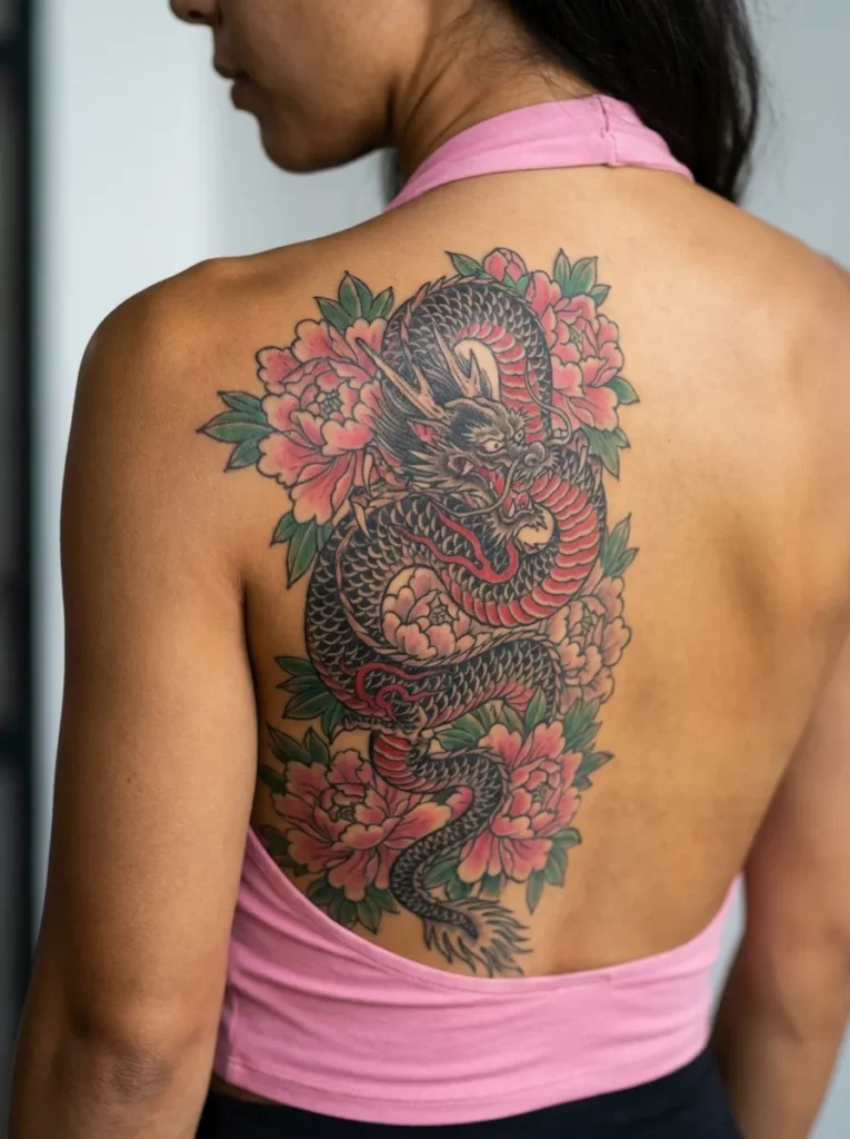 Dragon with Peony Background