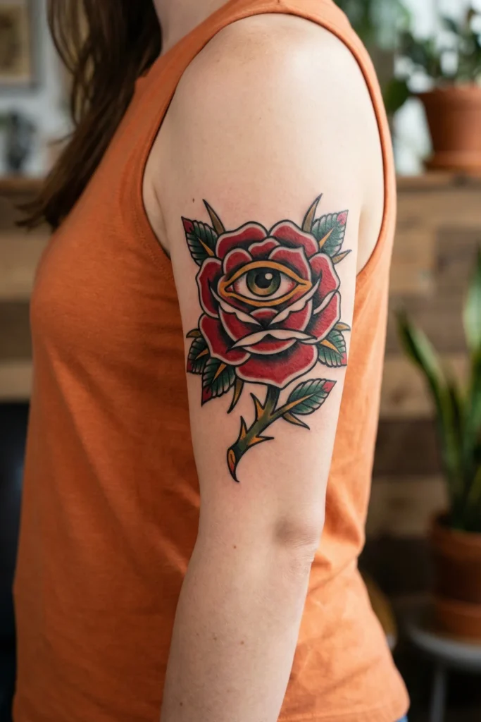 Eye and Rose Tattoo