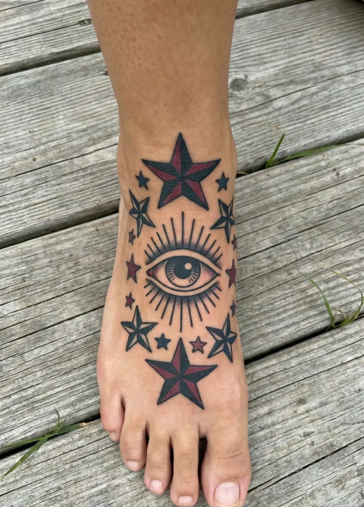 Eye and Star Foot Tattoo