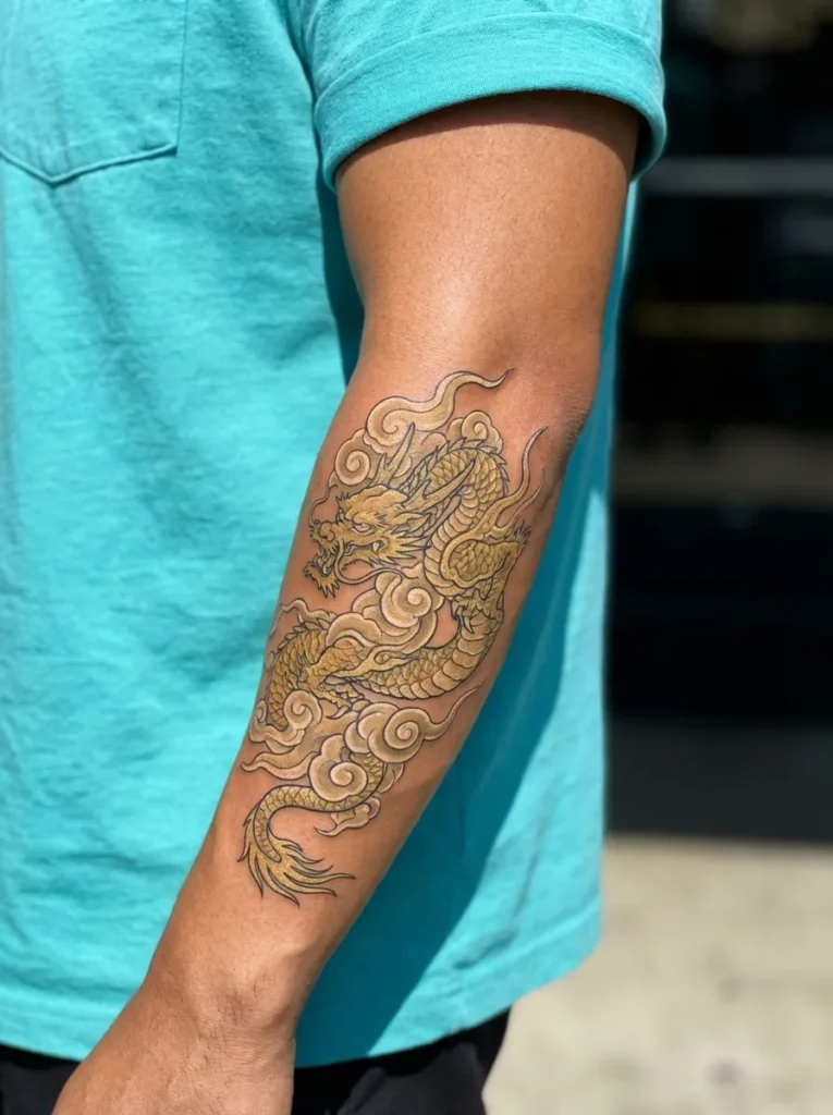 Golden Dragon with Cloud Swirls