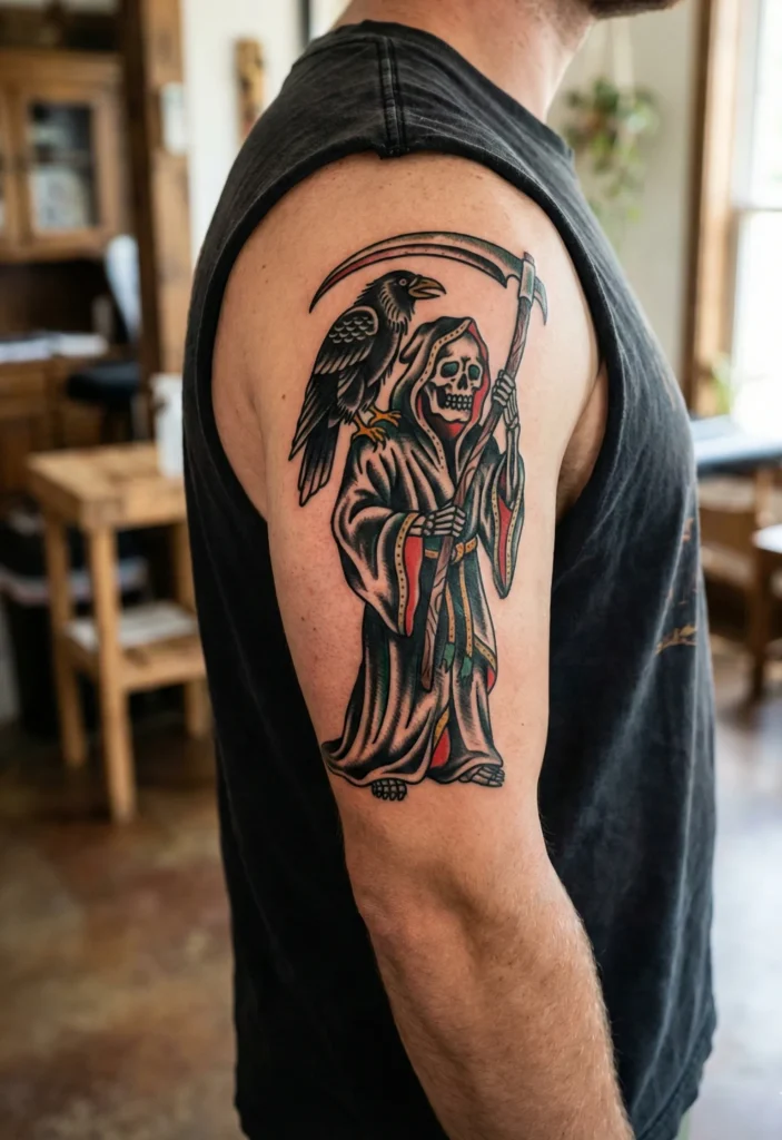 Grim Reaper with Raven Tattoo