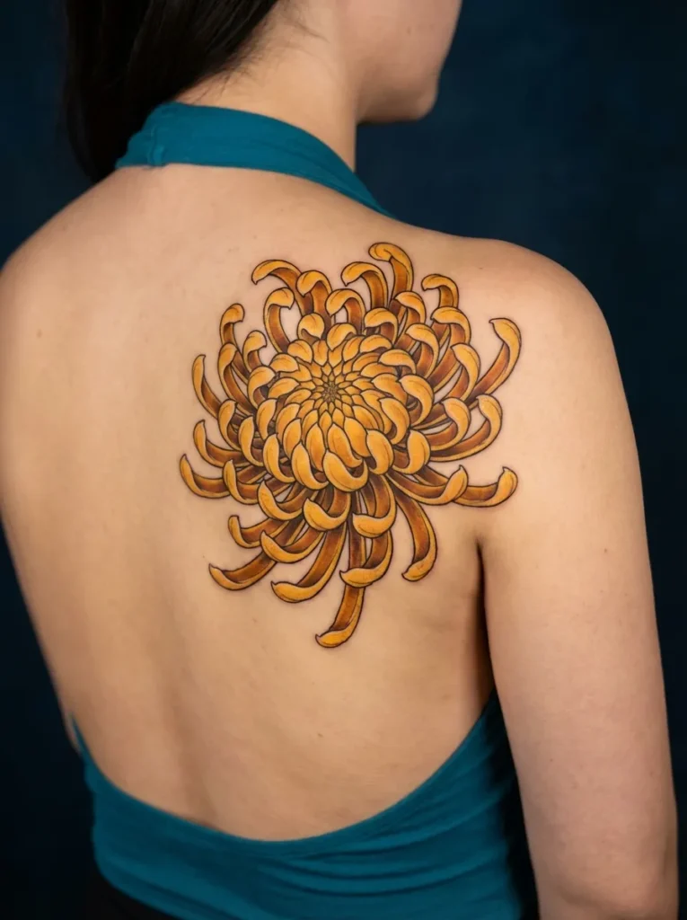 Japanese Chrysanthemum (Kiku) in Golden Hues