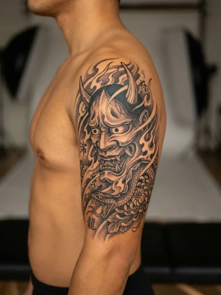 Japanese Devil Mask Half Sleeve