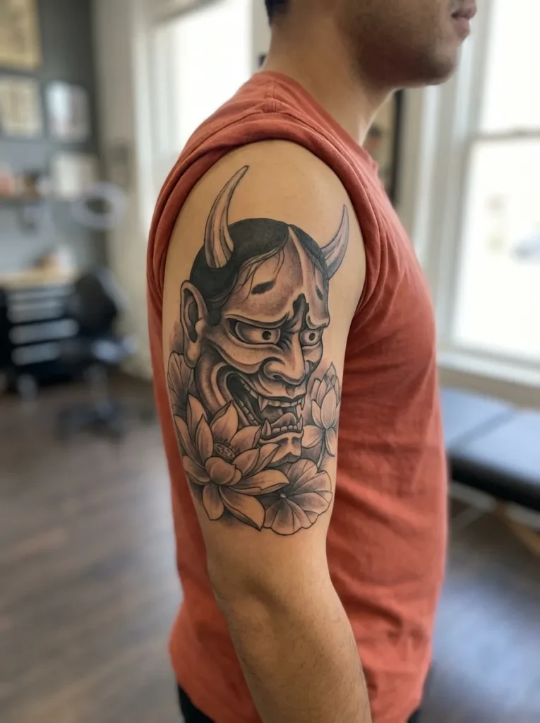 Japanese Devil with Lotus (Hasu) Contrast