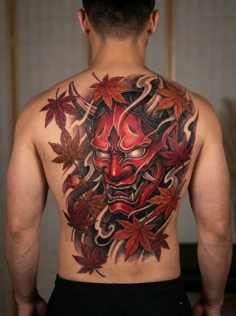 Japanese Devil with Maple Leaves (Momiji)