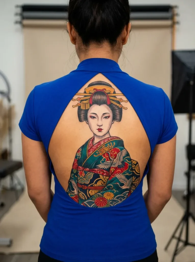 Japanese Geisha with Vibrant Kimono