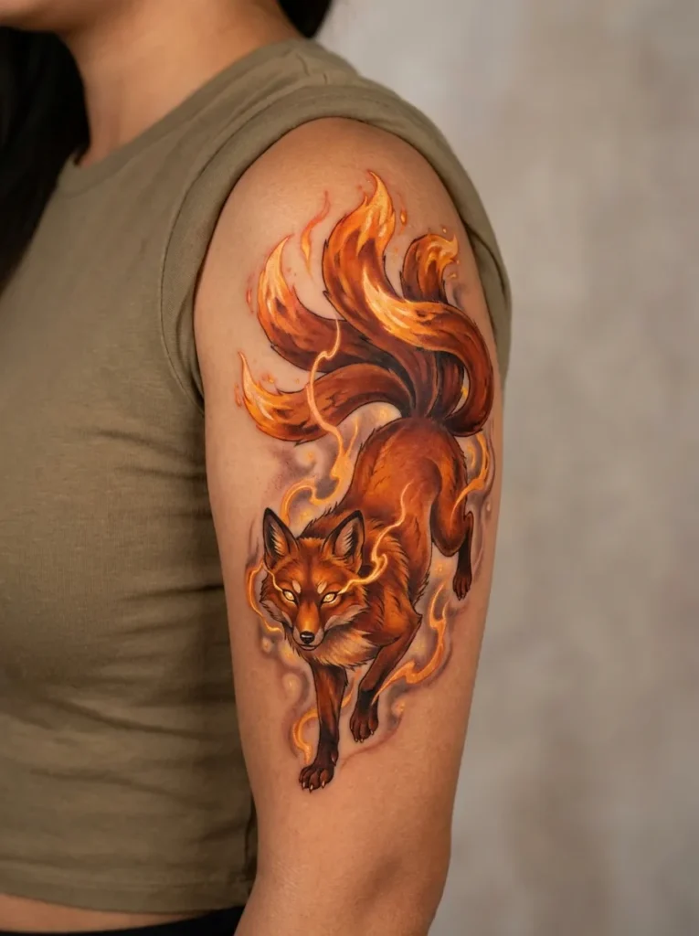 Japanese Kitsune with Fiery Orange Glow
