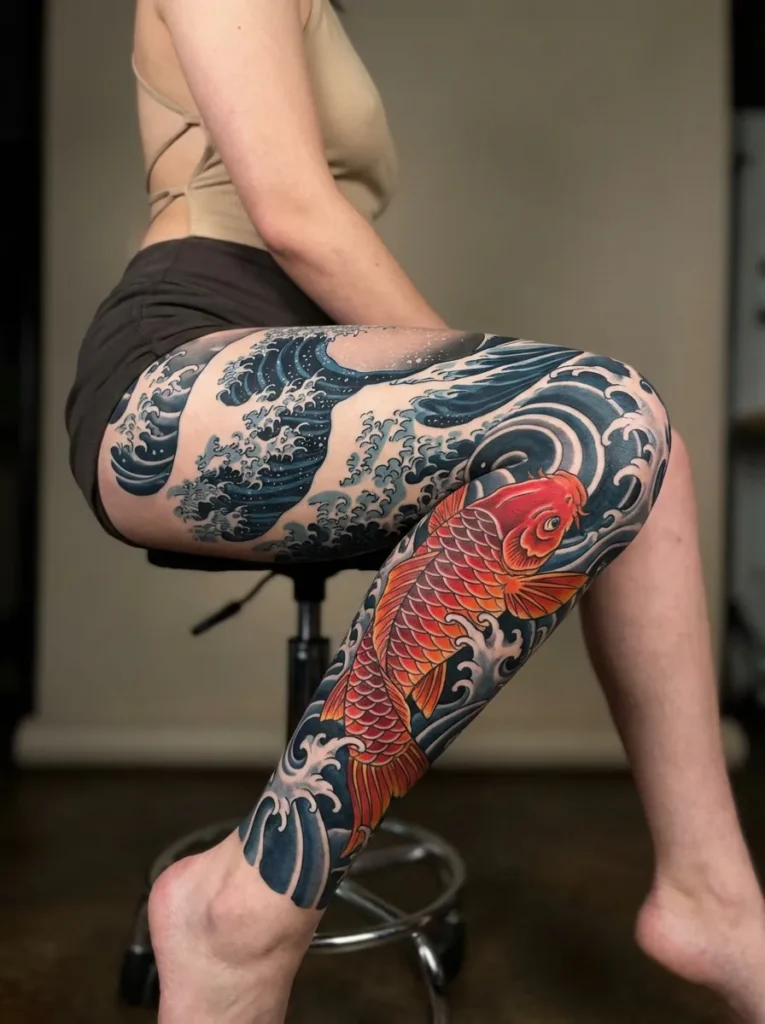 Japanese Koi with Waves (Nami) Leg Sleeve