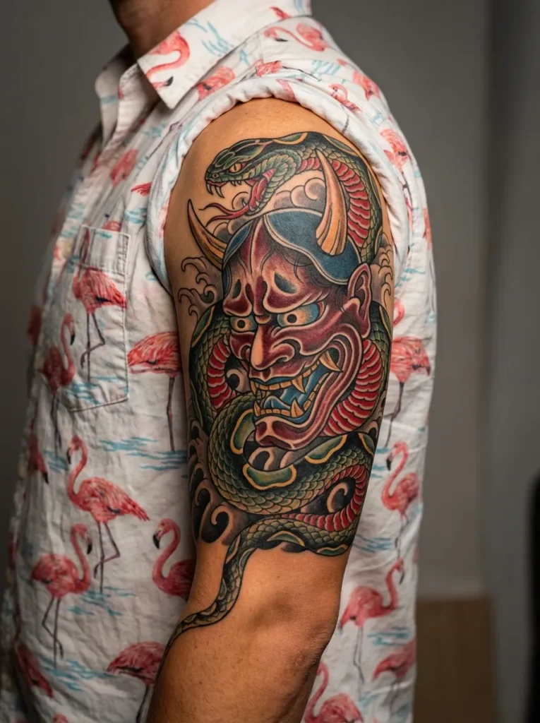 Japanese Oni Devil and Snake (Hebi)