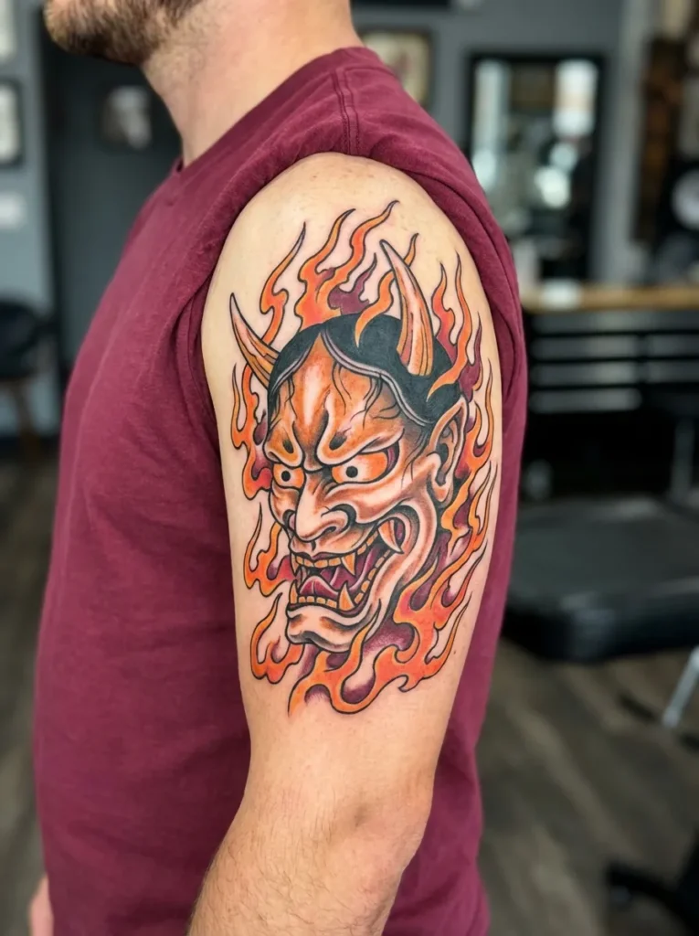 Japanese Oni Devil with Flames