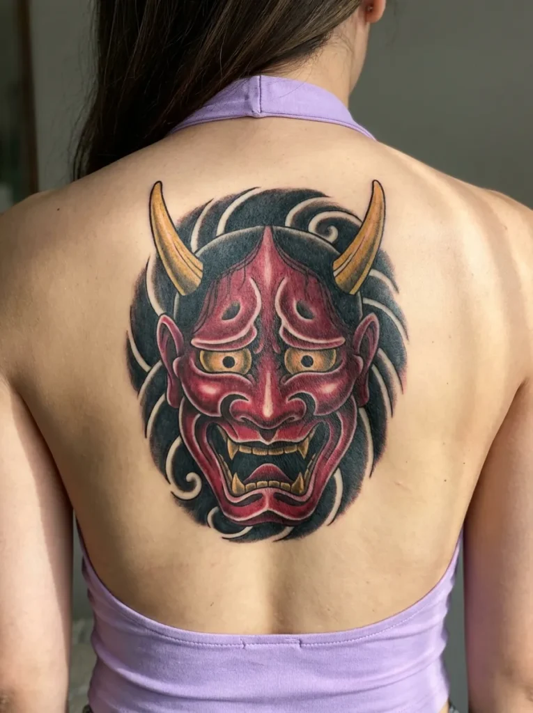 Japanese Oni Mask with Bright Red Accents