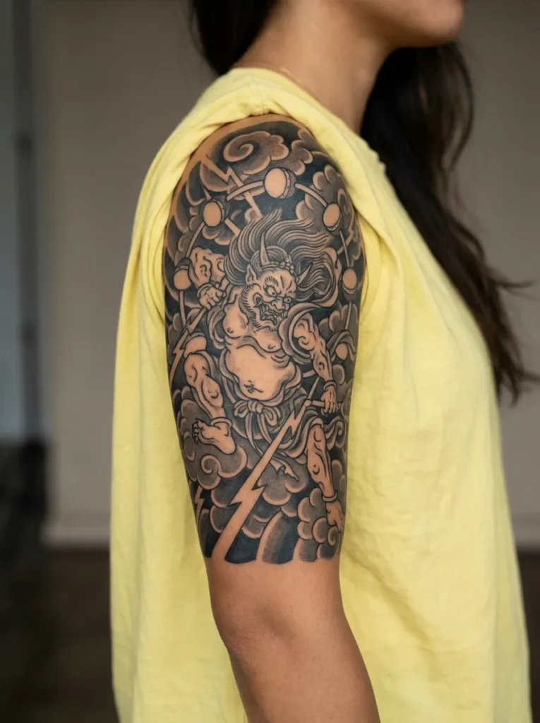 Japanese Raijin Thunder God Tattoo