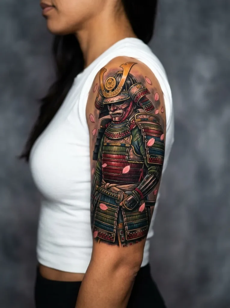 Japanese Samurai in Detailed Armor Colors