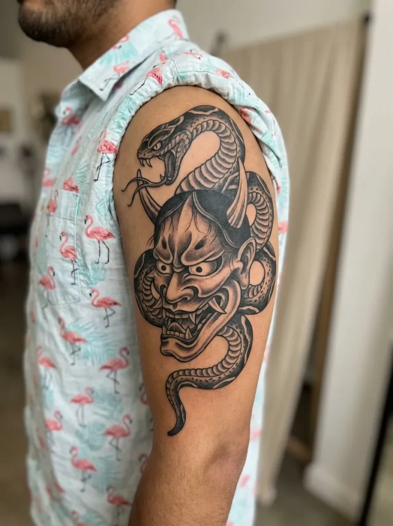 Japanese Snake and Hannya Mask
