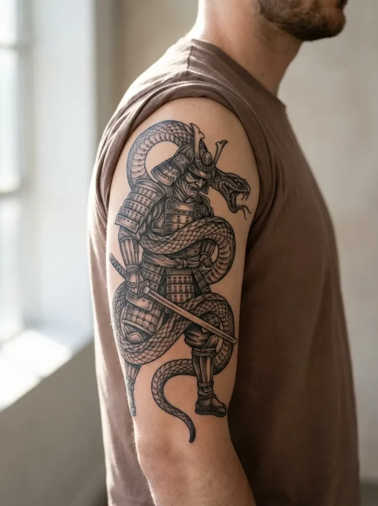 Japanese Snake and Samurai Composition