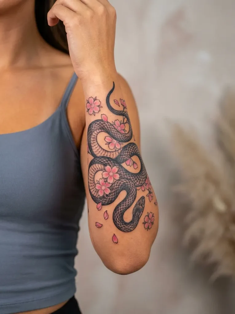 Japanese Snake with Cherry Blossoms (Sakura)