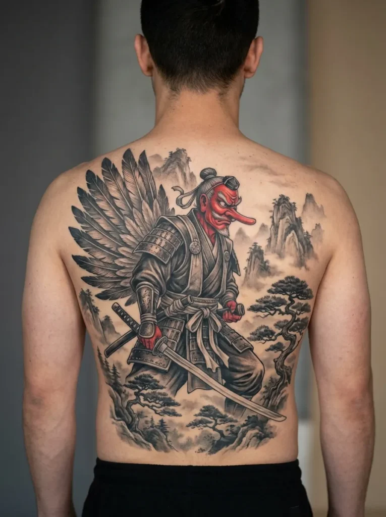Japanese Tengu Devil Warrior Tattoo