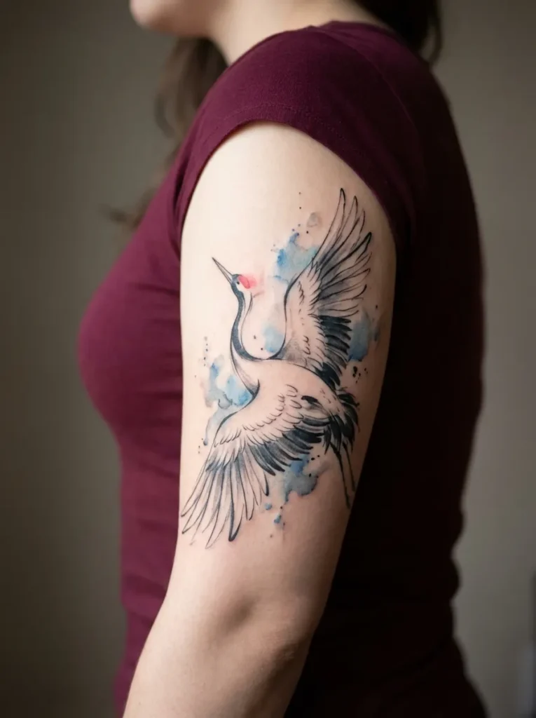 Japanese Watercolor Crane (Tsuru)