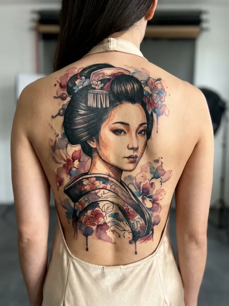 Japanese Watercolor Geisha Portrait