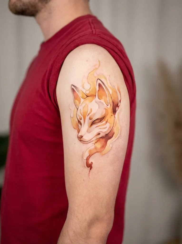 Japanese Watercolor Kitsune Mask