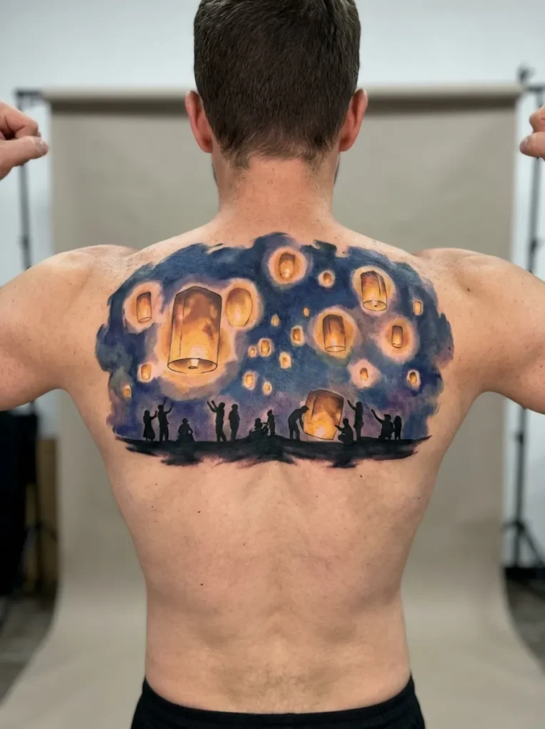 Japanese Watercolor Lantern Festival Scene