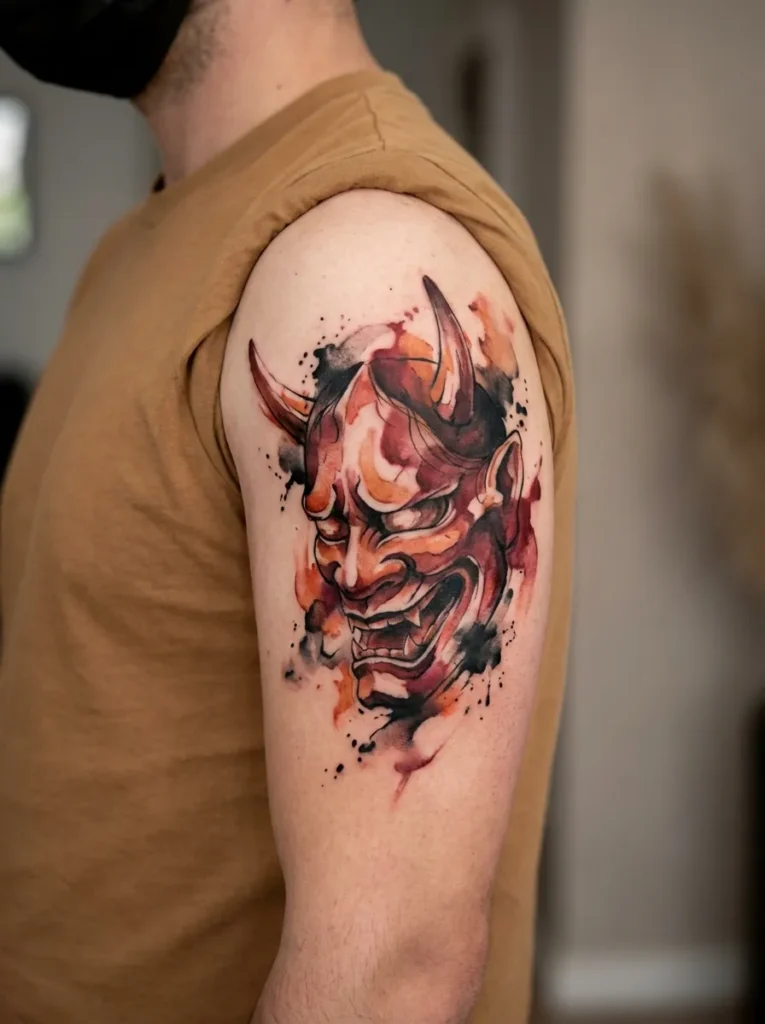 Japanese Watercolor Oni Mask