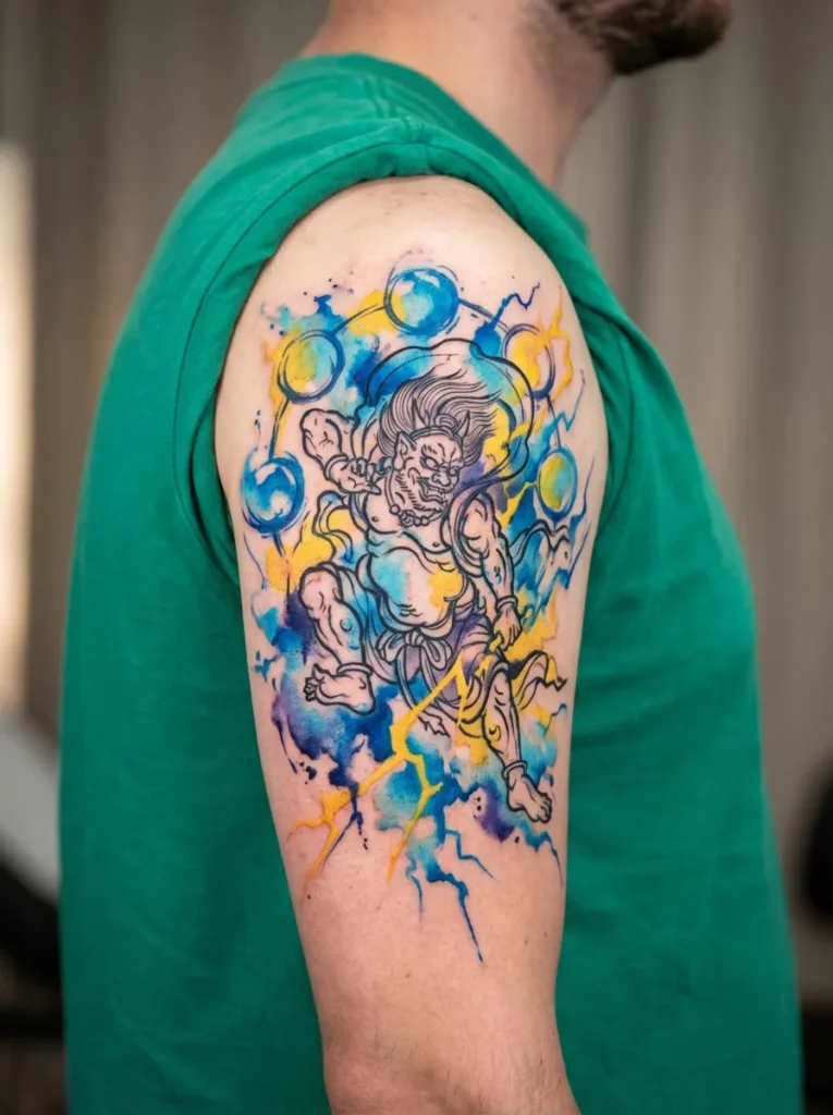 Japanese Watercolor Raijin Thunder God