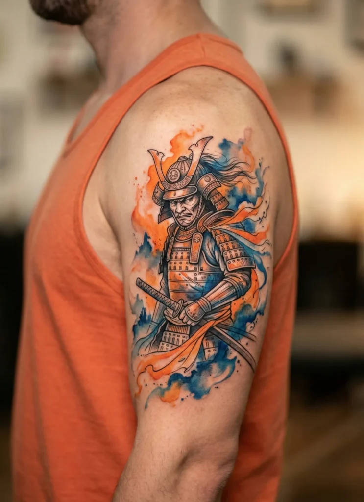 Japanese Watercolor Samurai Portrait