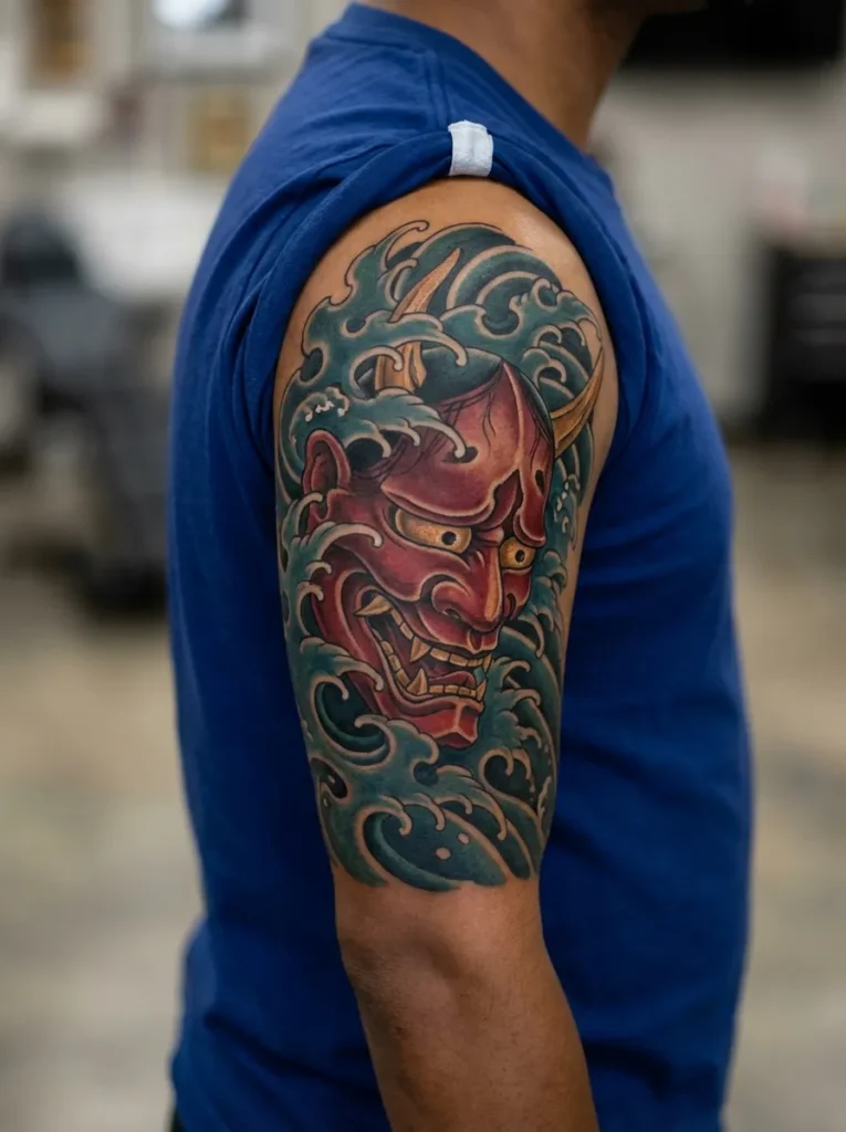 Japanese Wave and Hannya Mask Fusion