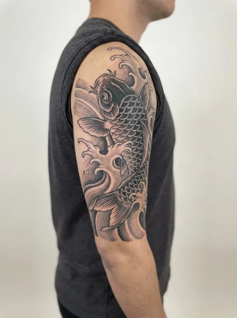 Japanese Wave and Koi Fish Design