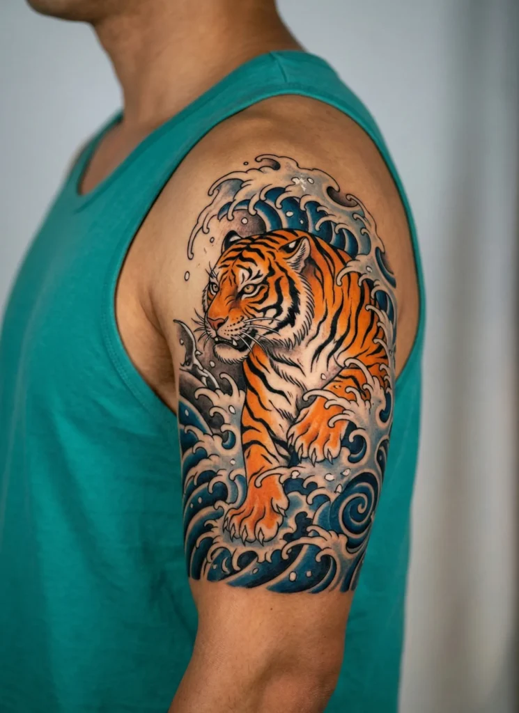 Japanese Wave and Tiger (Tora) Scene